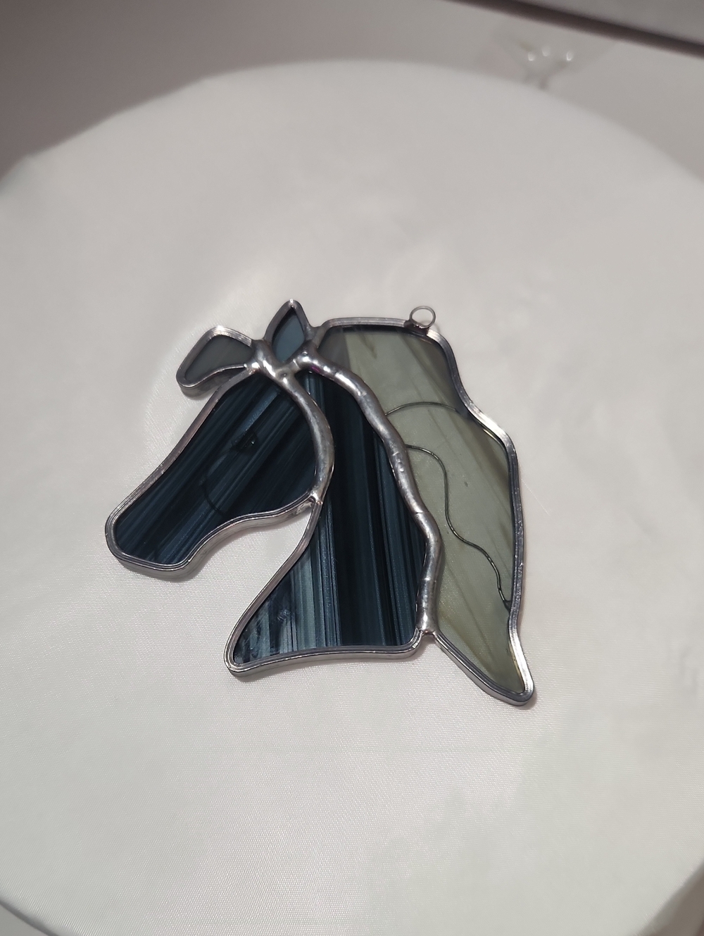 Stained Glass Horse Head Wall Mirror Accent - Blue & Cream